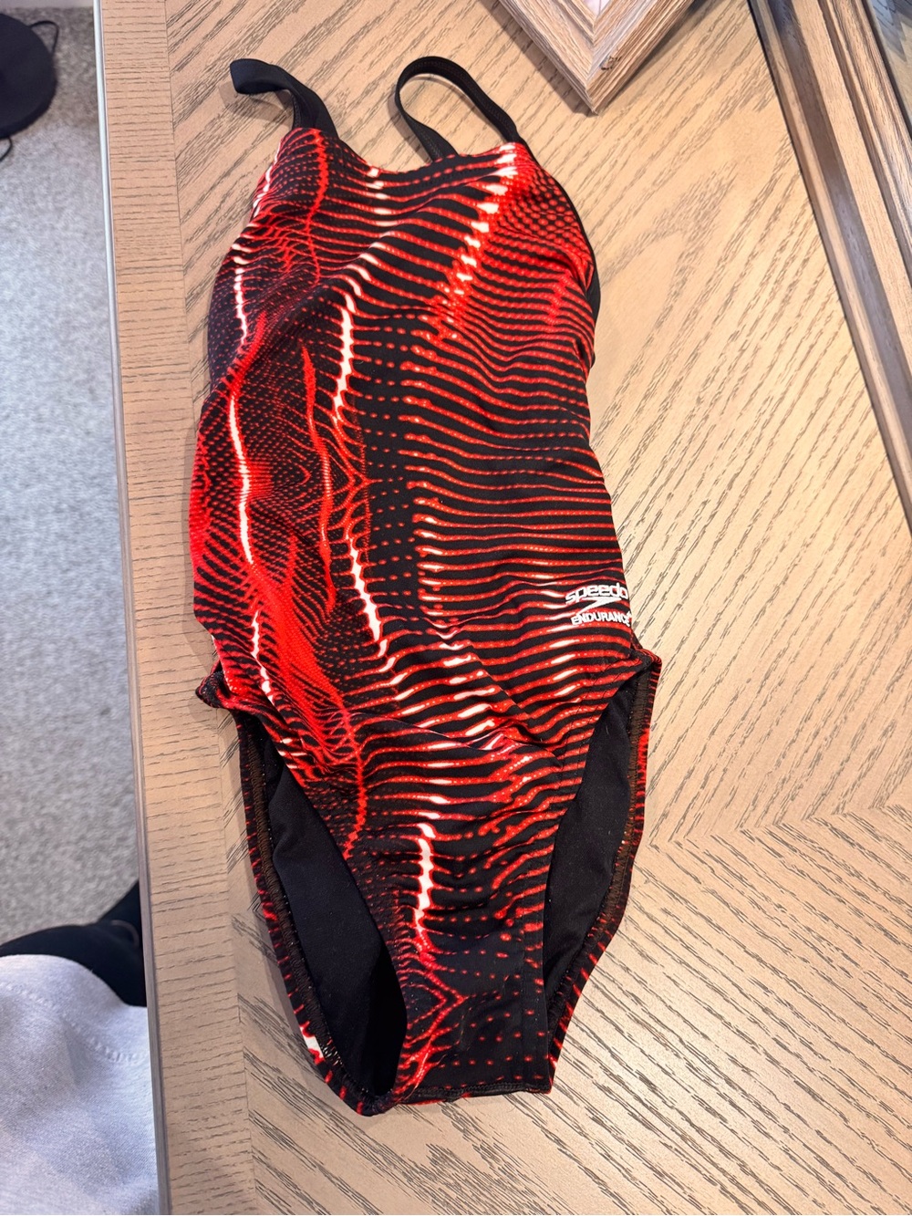 Speedo Black and Red Patterned Endurance+ One-Piece